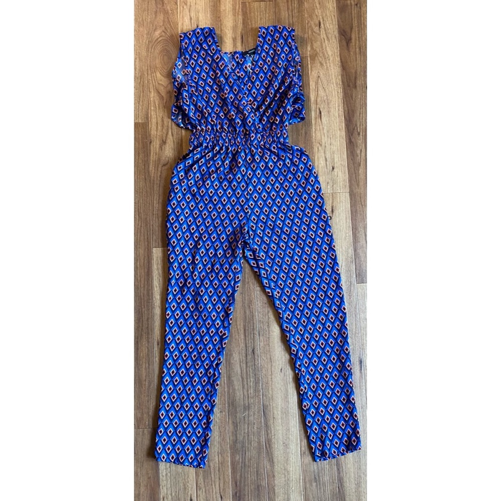 NWOT Elastic Waist Geo Print Open Back Jumpsuit